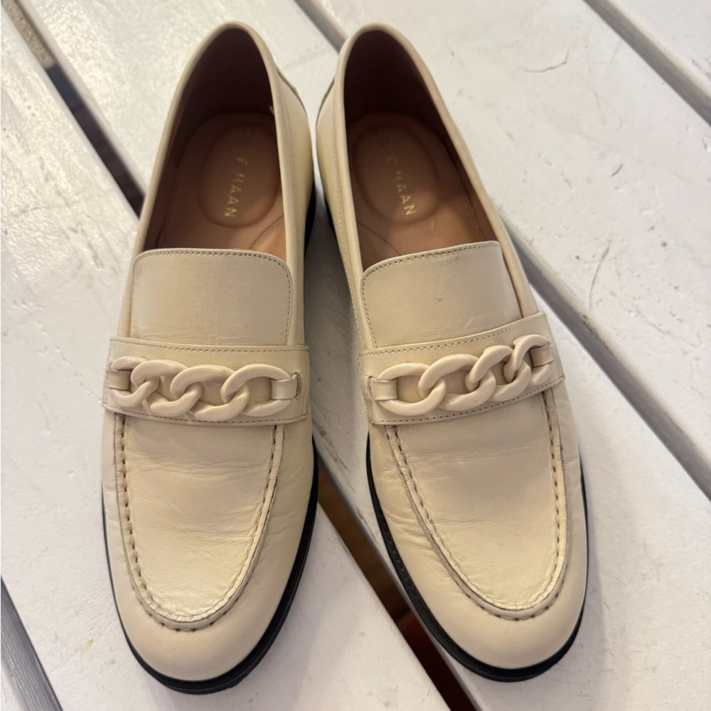 Cole Haan Women’s  Cream Loafers with Chain Detail